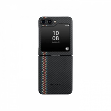 Чехол для Samsung Galaxy Z Flip5 Pitaka Fusion Weaving MagEZ 3 Rhapsody кевлар (черно-серый)